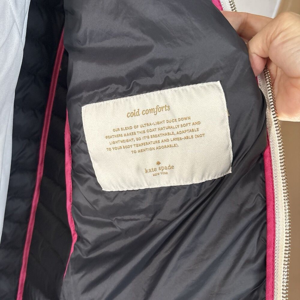 Kate Spade New York Quilted Puffer Jacket Ivory Black Trim Pearl Buttons XSMALL - Picture 14 of 14